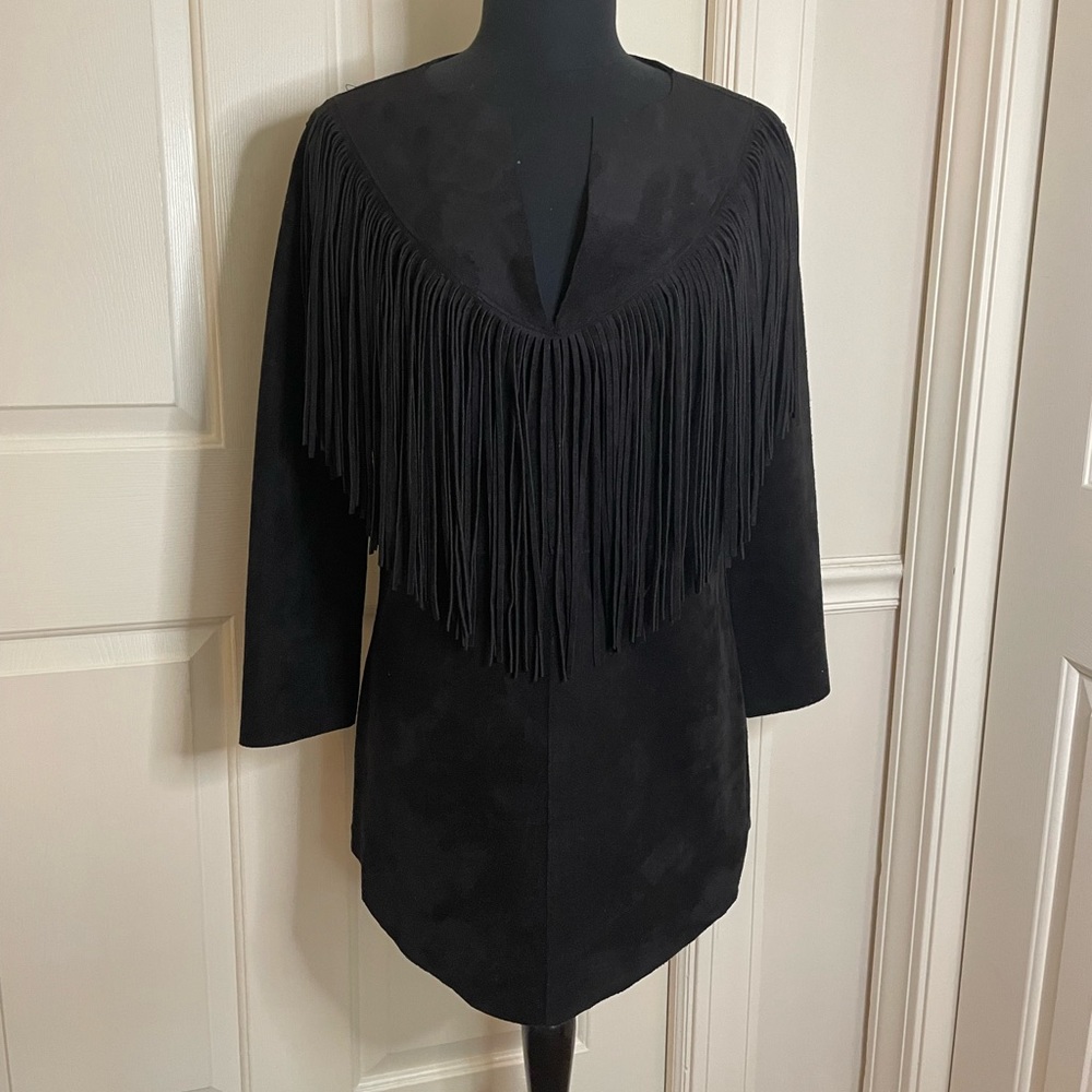 Black Long Sleeve Fringe Dress